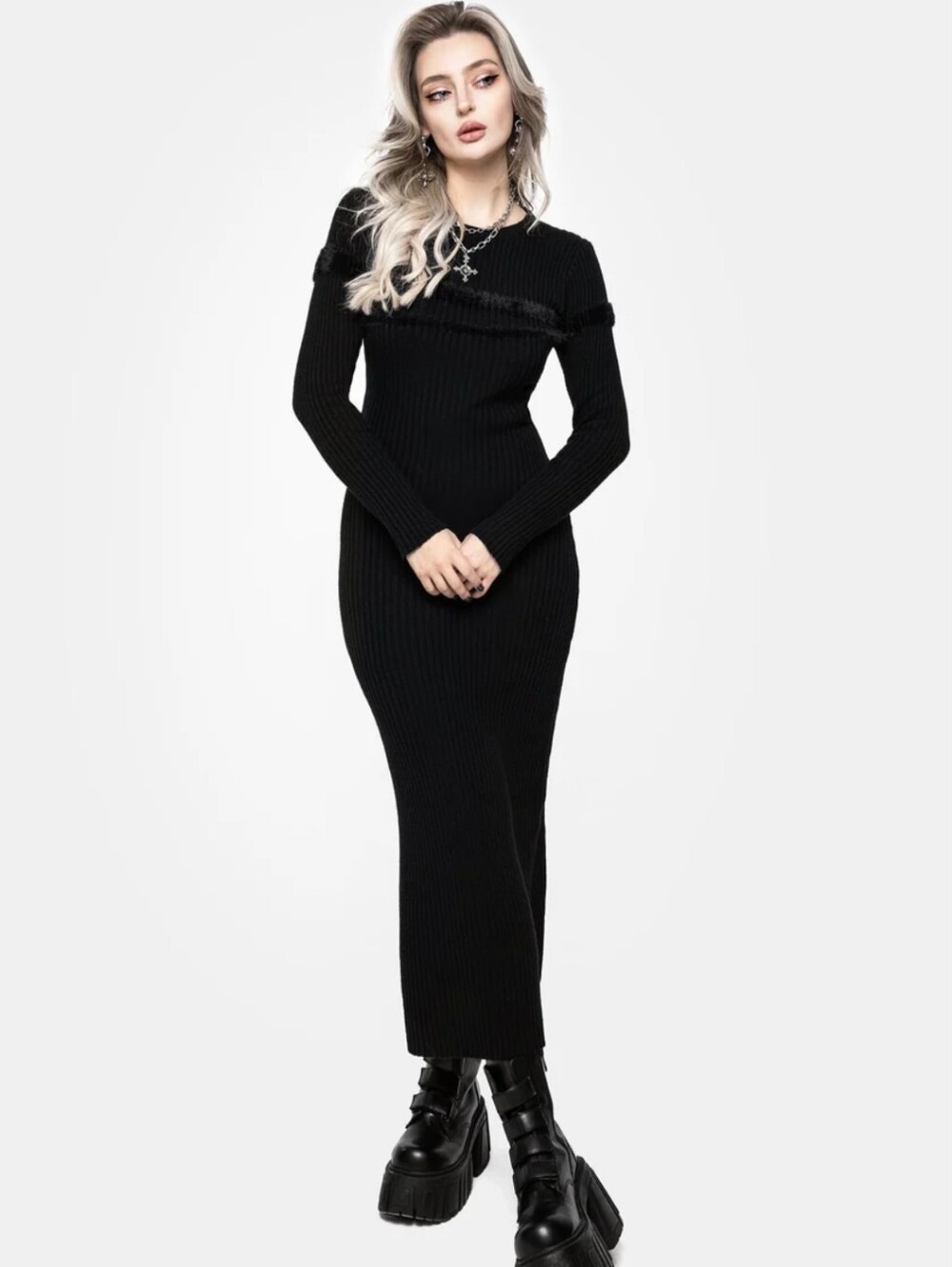 Typhon Stripe Knit Black Maxi Dress